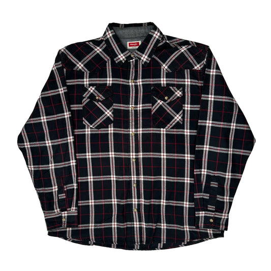 Vintage Wrangler Checked Flannel Shirt - XL Navy Cotton Blend