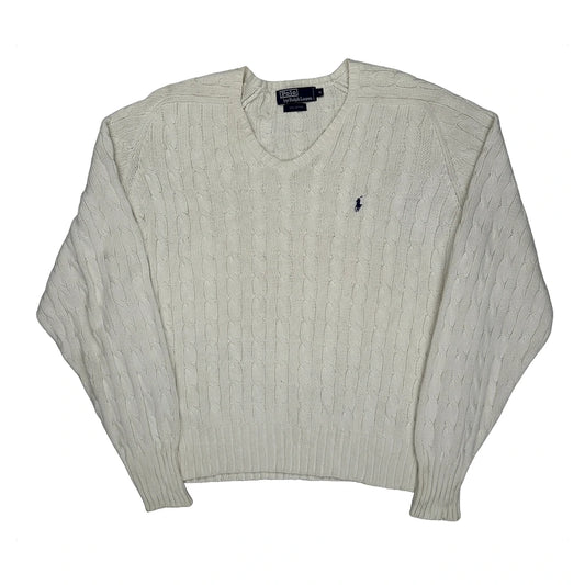 Polo By Ralph Lauren Cable Knit Jumper - XL Cream Cotton