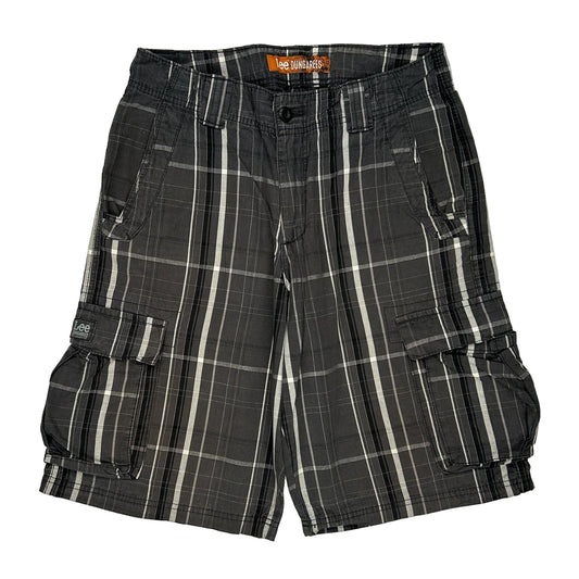 Lee Checked Cargo Shorts - 31W 11L Black & White Cotton