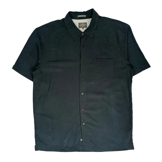 Vintage Quiksilver Fitted Short Sleeve Shirt - Large Black Linen