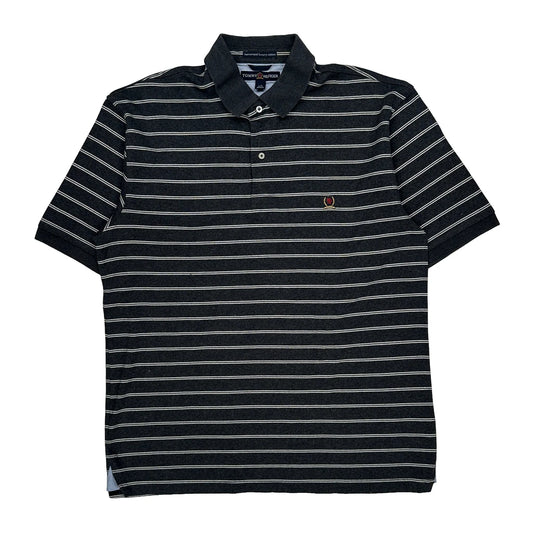 Vintage Tommy Hilfiger Striped Polo Shirt - Large Black Cotton