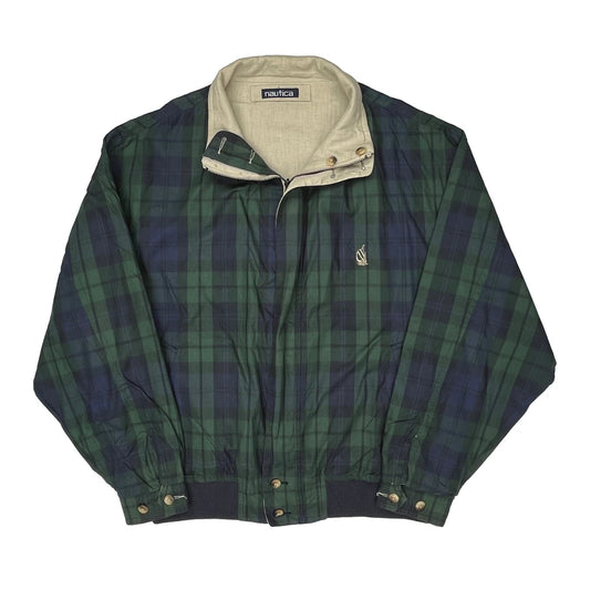 Nautica Checked Reversible Bomber Jacket - XL Navy Linen Blend