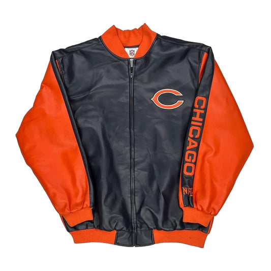 Vintage Chicago Bears Nfl Bomber Jacket - XL Black Faux Leather