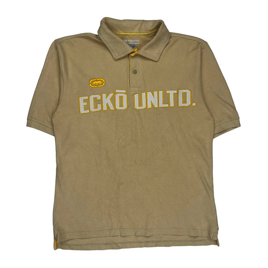 Vintage Ecko Unltd Spellout Polo Shirt - Medium Beige Cotton