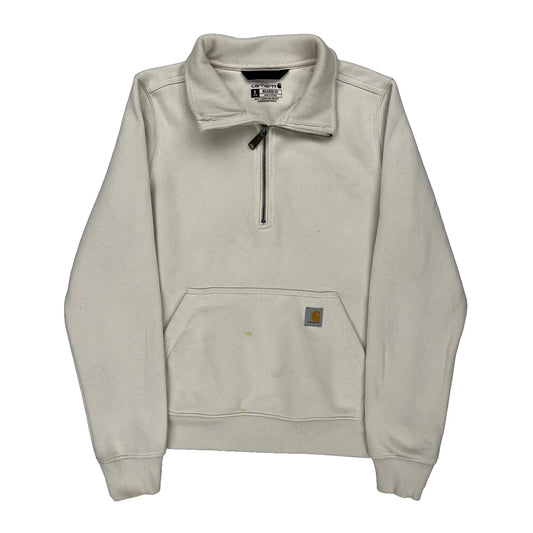 Carhartt Collared Hoodie - Small Cream Cotton