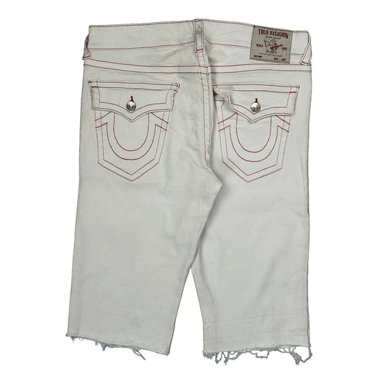 True Religion Contrast Stitch Denim Shorts - 34W 16L White Cotton