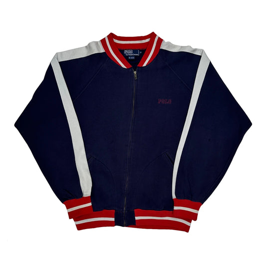 Winged Foot Logo Polo By Ralph Lauren Zip Up - Medium Navy Cotton Blend