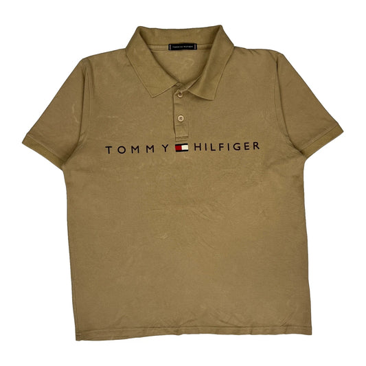 Tommy Hilfiger Spellout Polo Shirt - Large Beige Cotton