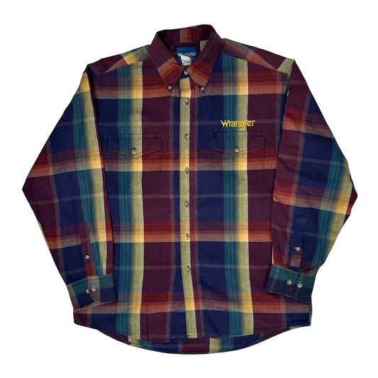 Vintage Wrangler Checked Flannel Shirt - Medium Burgundy Cotton
