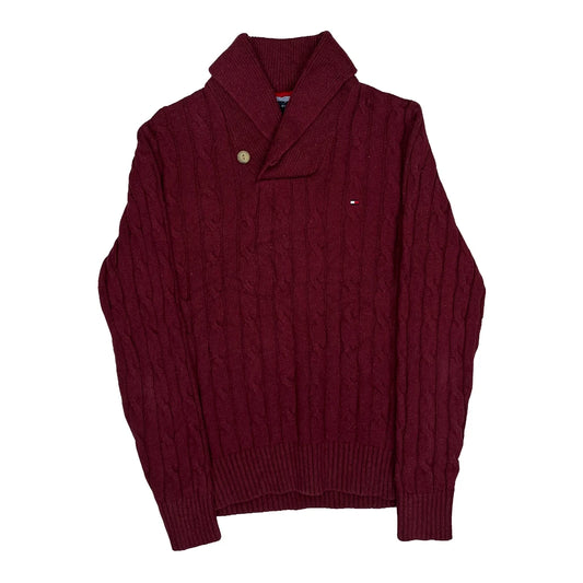 Vintage Tommy Hilfiger Jumper - Small Burgundy Cotton Blend