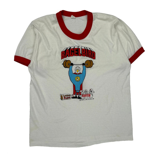 Bagel Bird Graphic Unbranded Cartoon T-Shirt - Large White Cotton