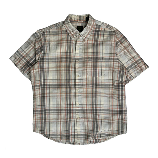 Timberland Checked Short Sleeve Shirt - Large Grey Linen Blend