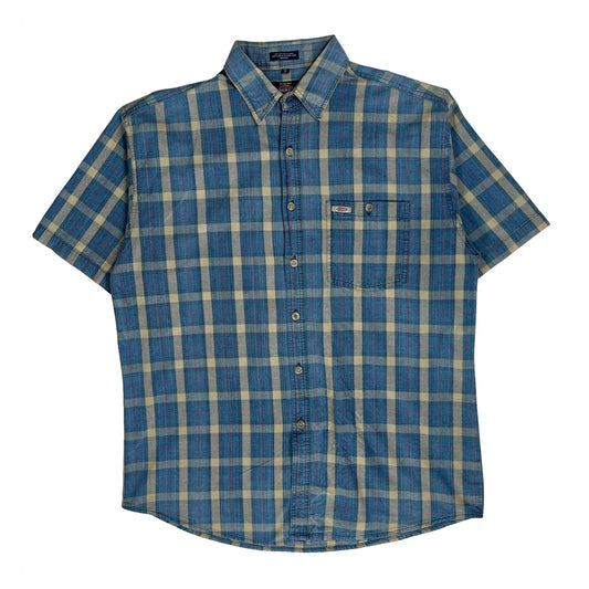 Dickies Checked Short Sleeve Shirt - Large Blue Cotton