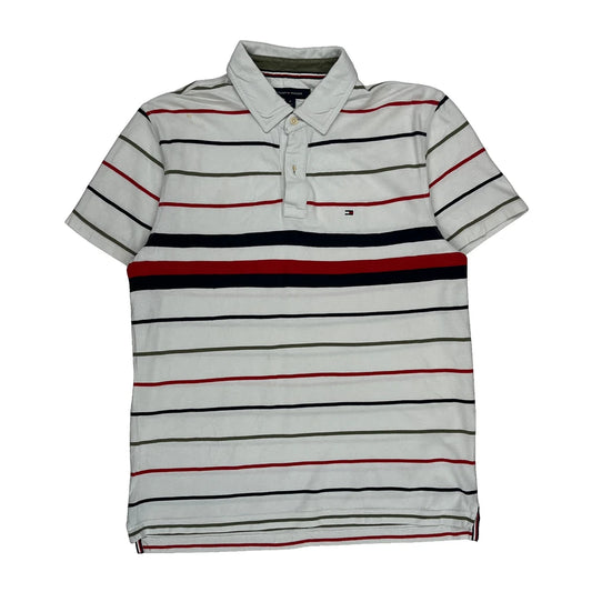 Tommy Hilfiger Striped Polo Shirt - Medium White Cotton