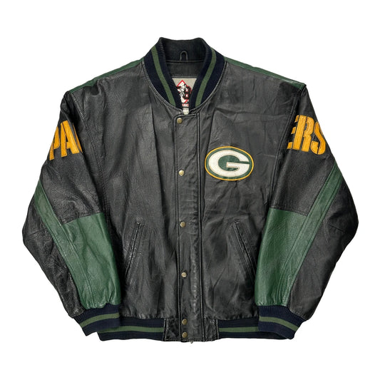 Green Bay Packers 58 Sports Leather Jacket - Large Black Leather