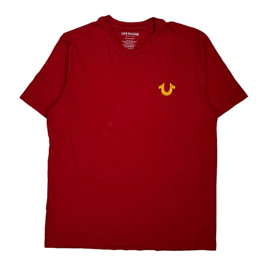 Buddha With Guitar True Religion Graphic T-Shirt - Large Red Cotton