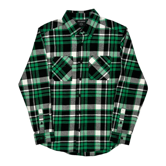 Harley Davidson Checked Flannel Shirt - Medium Green Cotton