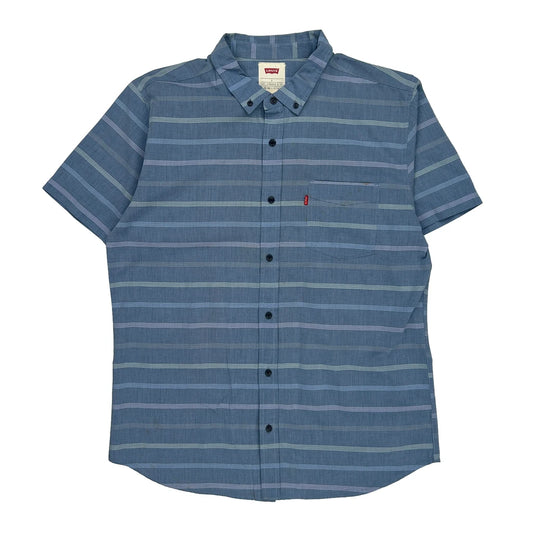 Levis Striped Short Sleeve Shirt - Large Blue Cotton