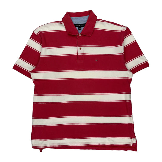 Tommy Hilfiger Striped Polo Shirt - XL Red Cotton