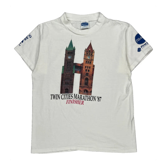 Twin Cities Marathon '87 Finisher Royal Graphic T-Shirt - Medium White Cotton