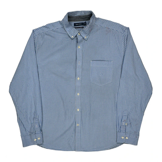Nautica Checked Shirt - 2XL Blue Cotton