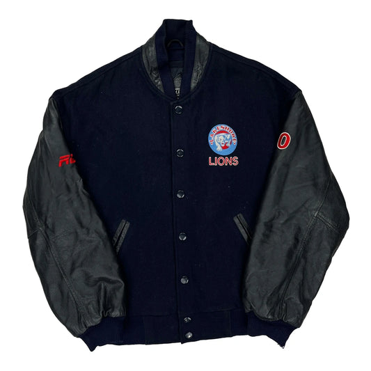 Lakeshore Lions Outer Boundary Graphic Varsity Jacket - Small Black Leather