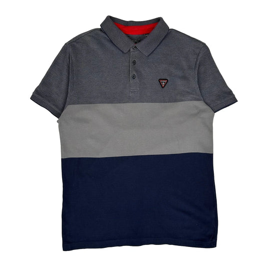Vintage Guess Striped Polo Shirt - Medium Navy Cotton