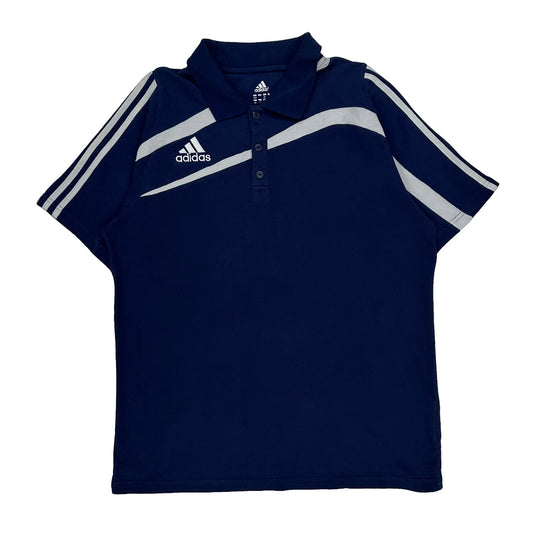 Vintage Adidas Striped Polo Shirt - Large Blue Cotton