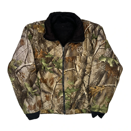 Vintage Reversible, Boxy Fit True Timber Camo Bomber Jacket - XL Green Polyester