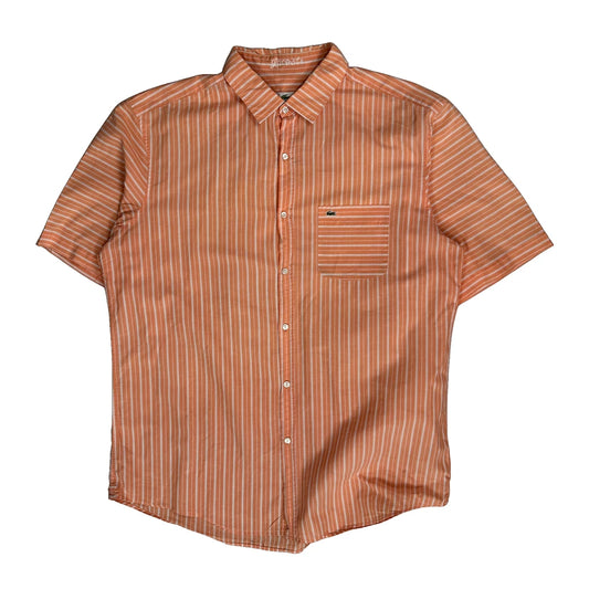Lacoste Striped Short Sleeve Shirt - Large Orange Cotton