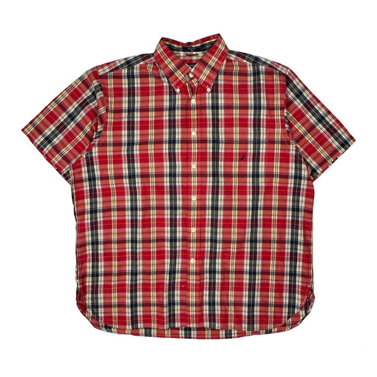 Nautica Checked Short Sleeve Shirt - XL Red Cotton