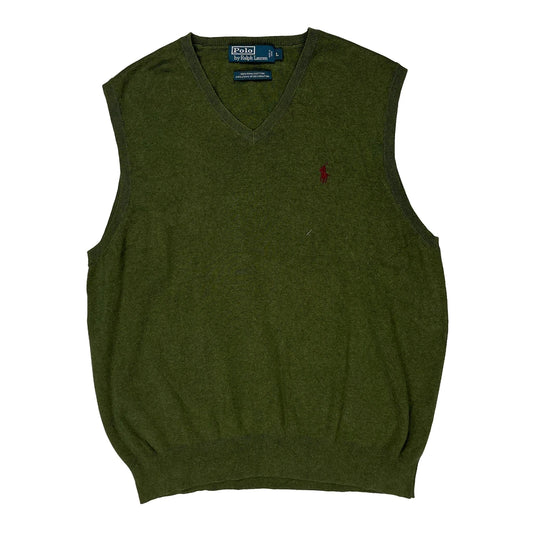 Polo By Ralph Lauren V-Neck Sweater Vest - Large Green Cotton