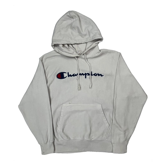 Reverse Weave Champion Spellout Hoodie - Large White Cotton