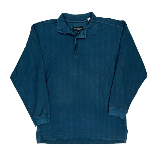 Yves Saint Laurent Herringbone Rugby Shirt - Large Blue Cotton