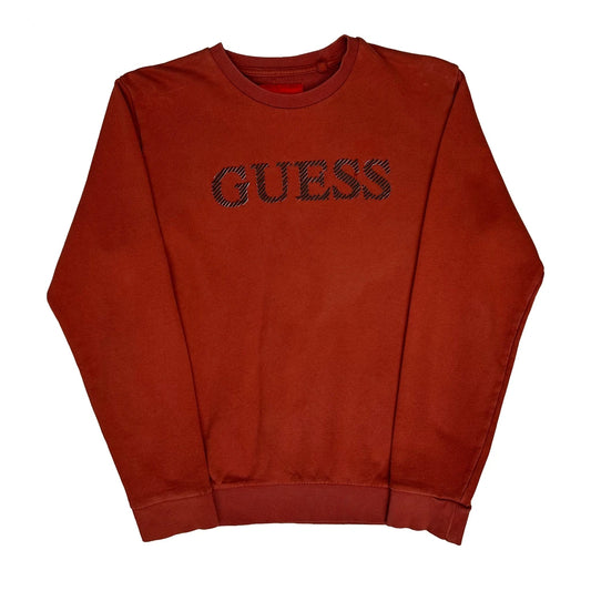 Vintage Guess Spellout Sweatshirt - Medium Orange Cotton