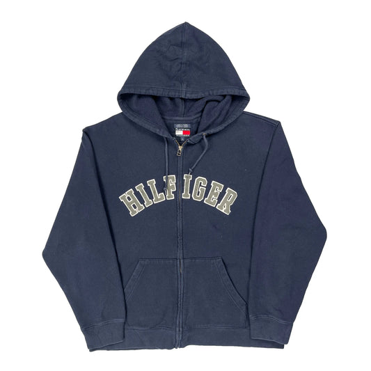 90S Tommy Hilfiger Spellout Hoodie - Large Navy Cotton