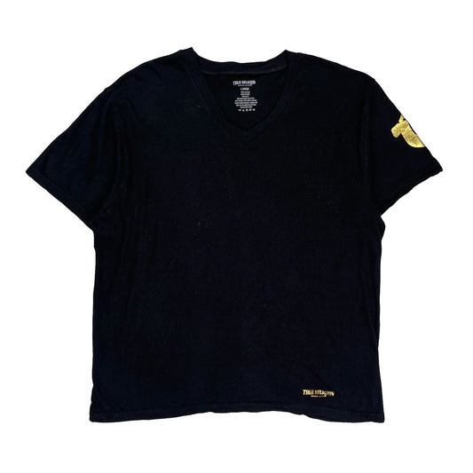 True Religion V-Neck T-Shirt - Large Black Cotton