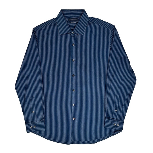 Tommy Hilfiger Striped Shirt - Large Navy Cotton Blend