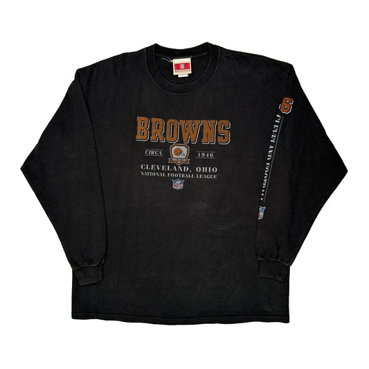 Vintage Cleveland Browns Nfl Long Sleeve T-Shirt - XL Black Cotton