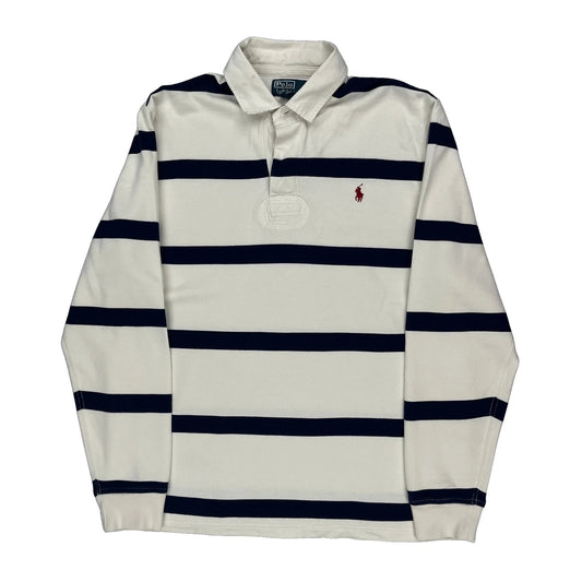Polo By Ralph Lauren Striped Rugby Shirt - Large Cream Acrylic