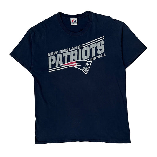 New England Patriots Majestic Graphic T-Shirt - Medium Navy Cotton