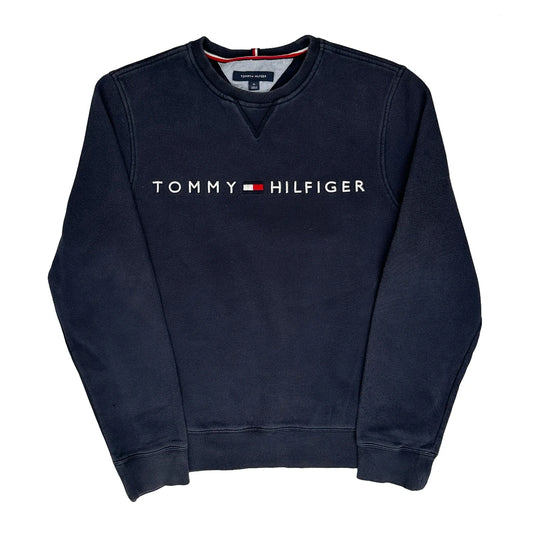 Tommy Hilfiger Spellout Sweatshirt - Medium Navy Cotton Blend