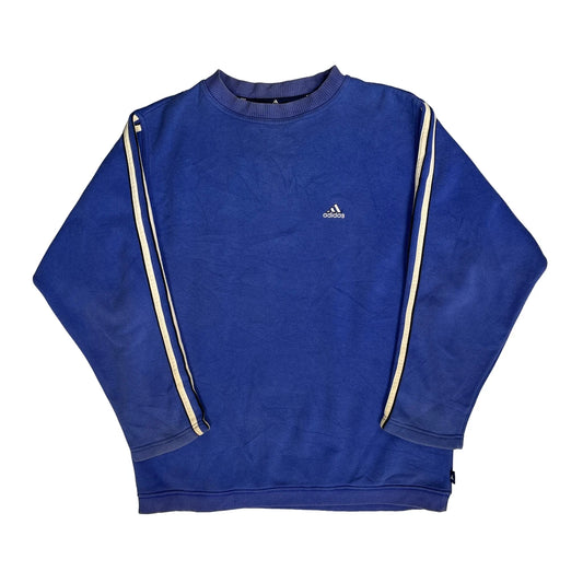 Vintage Adidas Striped Sweatshirt - Small Blue Cotton