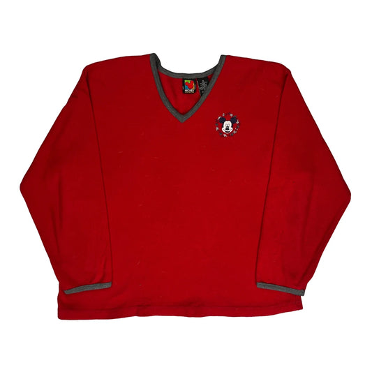 Vintage Mickey Embroidered Mickey Unlimited V-Neck Fleece - XL Red Polyester