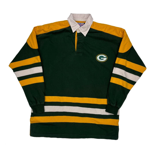 Green Bay Packers Logo 7 Striped Rugby Shirt - Large Green Cotton