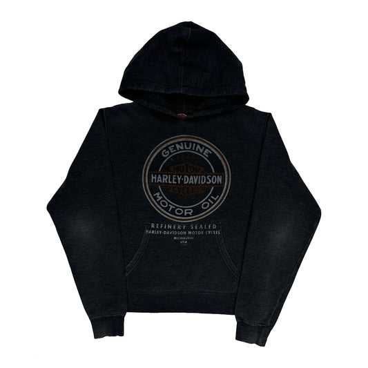Genuine Motor Oil Harley Davidson Graphic Hoodie - Medium Black Cotton Blend