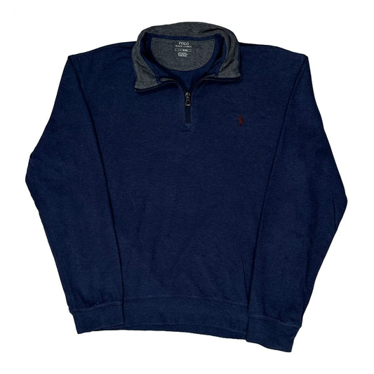Polo By Ralph Lauren 1/4 Zip - Large Navy Cotton Blend