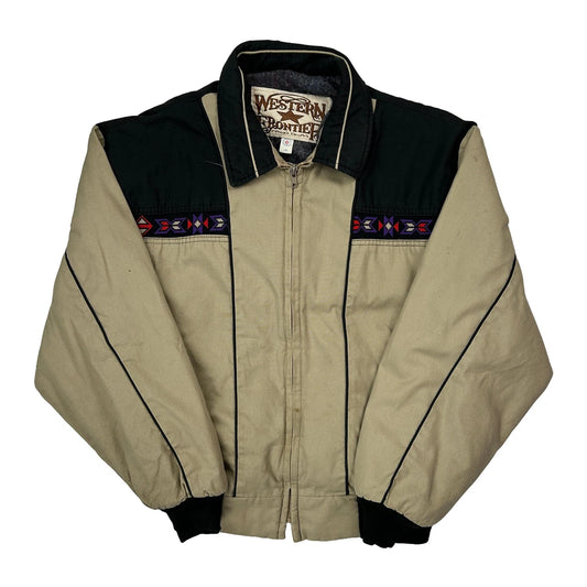 Western Frontier Aztec Bomber Jacket - Large Beige Cotton