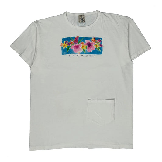 Vintage Bermuda Alore Floral T-Shirt - Medium White Cotton