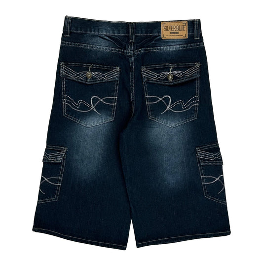 Silver Baggy Denim Shorts - 28W 13L Dark Wash Denim